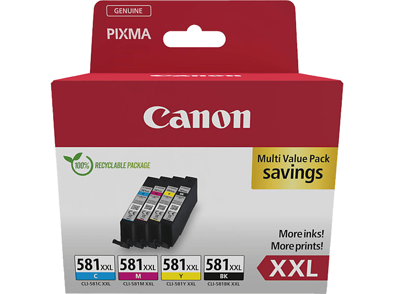 CANON CLI-581XXL BK/C/M/Y Multipack Tintenpatrone Schwarz, Cyan, Magenta, Gelb von CANON