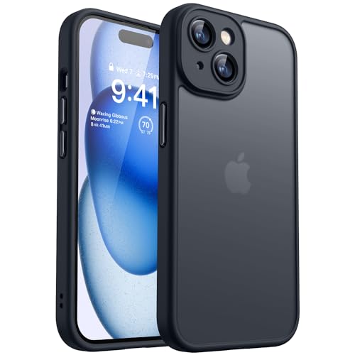 CANSHN Upgrade für iPhone 15 Hülle mit Kameraschutz (TOP Militärschutz) Minimalistische Transluzente Matte Schutzhülle Extrem Haltbarkeit Hülle iPhone 15 Case Stoßfest, Schwarz von CANSHN