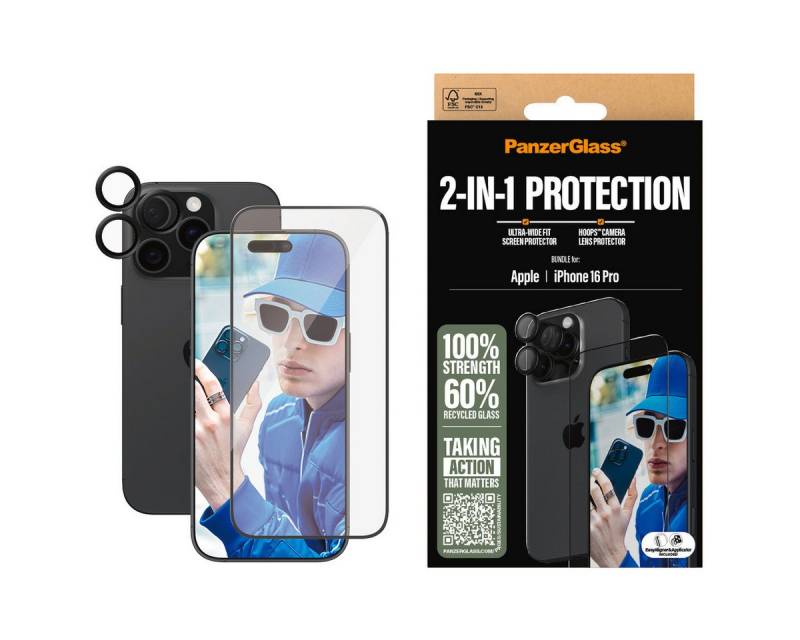 PanzerGlass Displayschutzglas 2-in-1 Protection, Glass, Lens Protector für Apple iPhone 16 Pro, Displayschutzfolie, Schutzfolie, Bildschirmschutz, kratz- & stoßfest von PanzerGlass