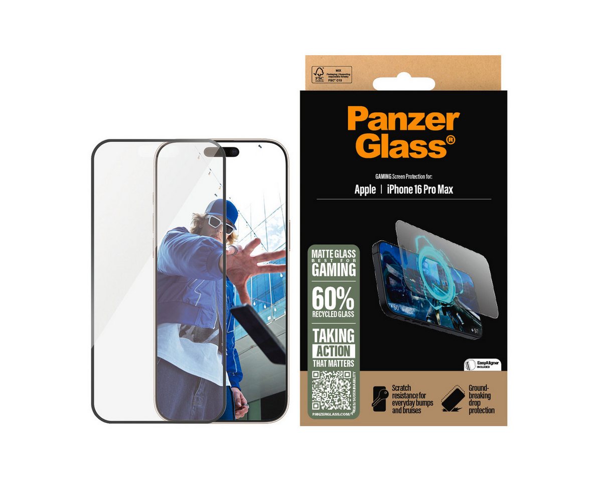 PanzerGlass Displayschutzglas Gaming Screen Protection für Apple iPhone 16 Pro, Displayschutzfolie, Schutzfolie, Bildschirmschutz, kratz- & stoßfest von PanzerGlass