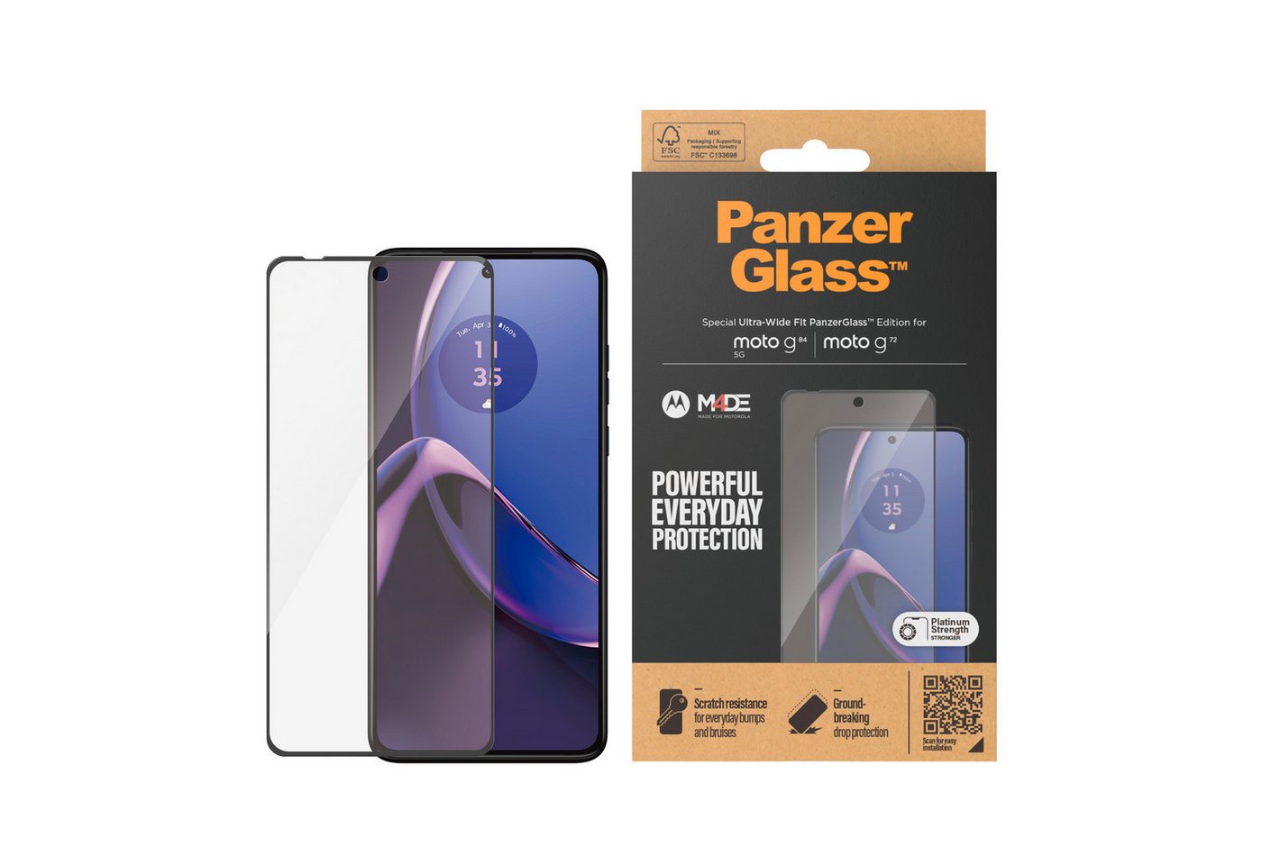 CARE by PanzerGlass Displayschutzglas Ultra-Wide Fit Screen Protection für Motorola moto g72, Motorola moto g84, Displayschutzfolie, Schutzfolie, Bildschirmschutz, kratz- & stoßfest von CARE by PanzerGlass