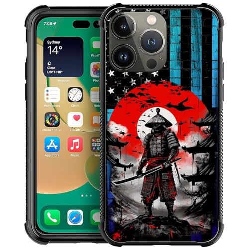 CARLOCA Kompatibel mit iPhone 13 Pro Hülle, Samurai-Schutzhülle mit amerikanischer Flagge, modisches Grafikdesign, stoßfest, kratzfest, Fallschutz für iPhone 13 Pro, Blau von CARLOCA