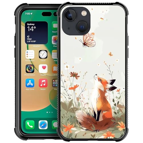 CARLOCA Kompatibel mit iPhone 14 Hülle, Fuchs Schmetterling Wald Tier Muster für Mädchen Ultra Schutz Stoßfest Weich Silikon TPU Rutschfeste Rückseite von CARLOCA