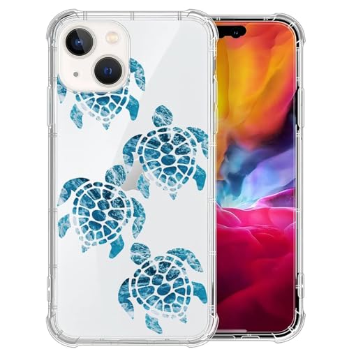 CARLOCA Kompatibel mit iPhone 15 Hülle für Mädchen, transparent mit hellblauem Schildkrötenmuster, Kunststoff, stoßfest, TPU-Stoßdämpfer, Schutzhülle für iPhone 15 von CARLOCA