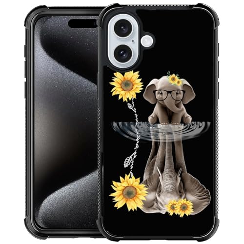 CARLOCA Kompatibel mit iPhone 16 Hülle, Sonnenblumen-Elefanten-Hüllen für Mädchen und Jungen, modisches Grafikdesign, stoßfest, kratzfest, Fallschutz für iPhone 16 von CARLOCA