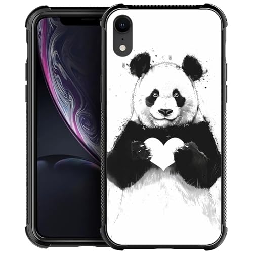 CARLOCA Schutzhülle für iPhone XR, Panda-Motiv, ultraschutz, stoßfest, weiches Silikon, TPU, rutschfeste Rückseite, Schwarz / Weiß von CARLOCA