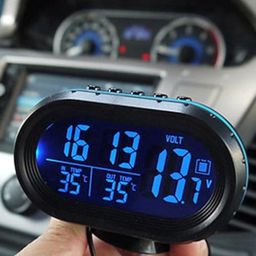 ​12 V digitales Auto-Uhr-Thermometer, Voltmeter, elektronische Uhr, LED-Temperatur-Voltmeter, Auto-Uhr, Thermometer, Monitor, Temperatur, Armaturenbrett (blau) von CARMOTTER