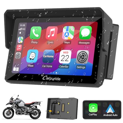 2024 Carpuride W502B Motorrad-Carplay-Bildschirm für BMW R1200GS R1250GS S1000XR Motorrad, 5 Zoll Wasserdichter Touchscreen, Tragbare Carplay/Android Auto,GPS-Navigation für Motorrad, Dual Bluetooth von CARPURIDE