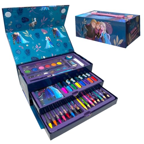 CARTOON Disney Frozen Kinderkoffer Set 52 Stück Farben und Schreibwaren Box mit Schubladen Set Zeichnung und Malerei von CARTOON