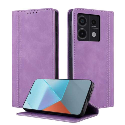 CASAFUNY Handyhülle für Xiaomi Redmi Note 13 Pro 5G/Xiaomi Poco X6 Hülle Leder Flip Wallet Stoßfeste Case Klapphülle Tasche Kartensteckplätzen Schutzhülle für Xiaomi Redmi Note 13 Pro 5G, Lila von CASAFUNY