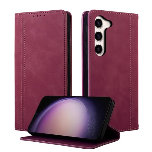 CASAFUNY Handyhülle für Samsung Galaxy S23 Hülle Leder Flip Wallet Stoßfeste Case Klapphülle für Samsung S23 5G Tasche Kartensteckplätzen Schutzhülle für Samsung Galaxy S23 5G, Rosarot von CASAFUNY