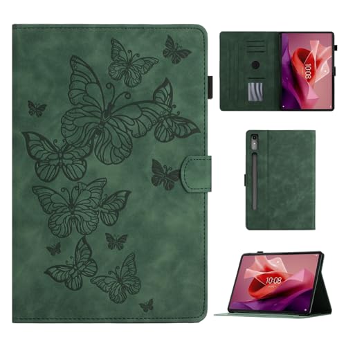 CASAFUNY Hülle für Lenovo Tab P12 2023, PU Leder Tablette Schützhülle mit S Pen Halter Auto Schlaf/Wach Tablet Case für Lenovo Tab P12 12.7 Zoll 2023, Grün von CASAFUNY