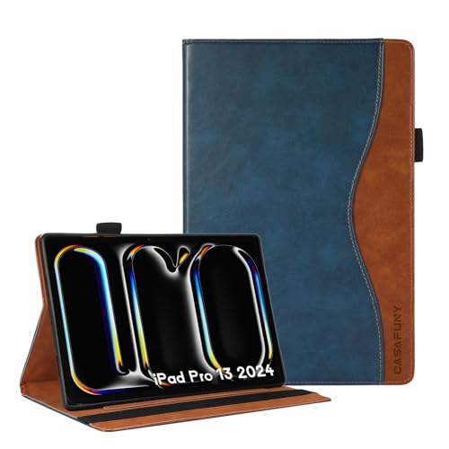 CASAFUNY Hülle für iPad Pro 13 Zoll M4 (2024), Premium PU Leder Business Multi-Winkel Folio Schutzhülle Dokumentschlitze Tablet case für iPad Pro 13 Zoll Hülle (M4) 2024, Blau von CASAFUNY