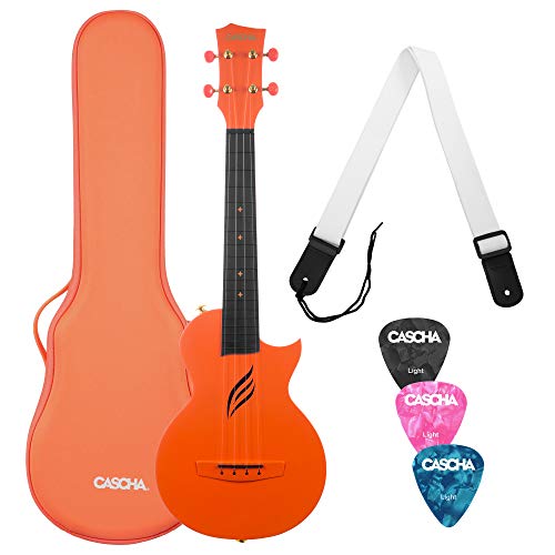 CASCHA Konzert Ukulele Set aus Kohlefaser I Carbon Ukulele Starter Kit mit 3 Plektren Tasche Gurt I Ukulele Set Fluorcarbon Saiten I Kleine Hawaii Gitarre für Anfänger Fortgeschrittene I Orange von CASCHA