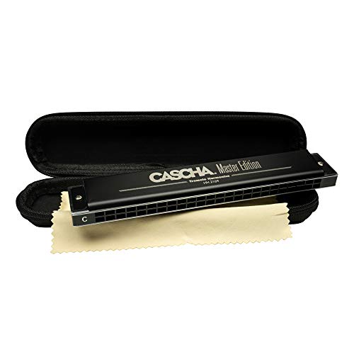 CASCHA Master Edition Tremolo-Mundharmonika, 24 Löcher, C-Dur, inklusive Soft-Case und Pflegetuch, Professional Diatonic Tremolo Harmonica, Schwarz von CASCHA