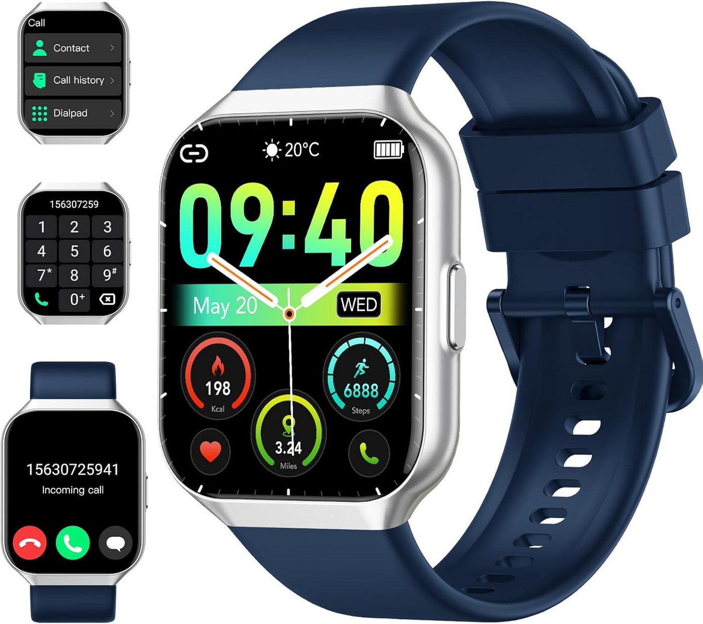 CASCHO 112+ Sportmodi Smartwatch (1.96 Zoll), mit Telefonfunktion, IP68 Wasserdicht, Fitnessuhr Herzfrequenzmonitor von CASCHO