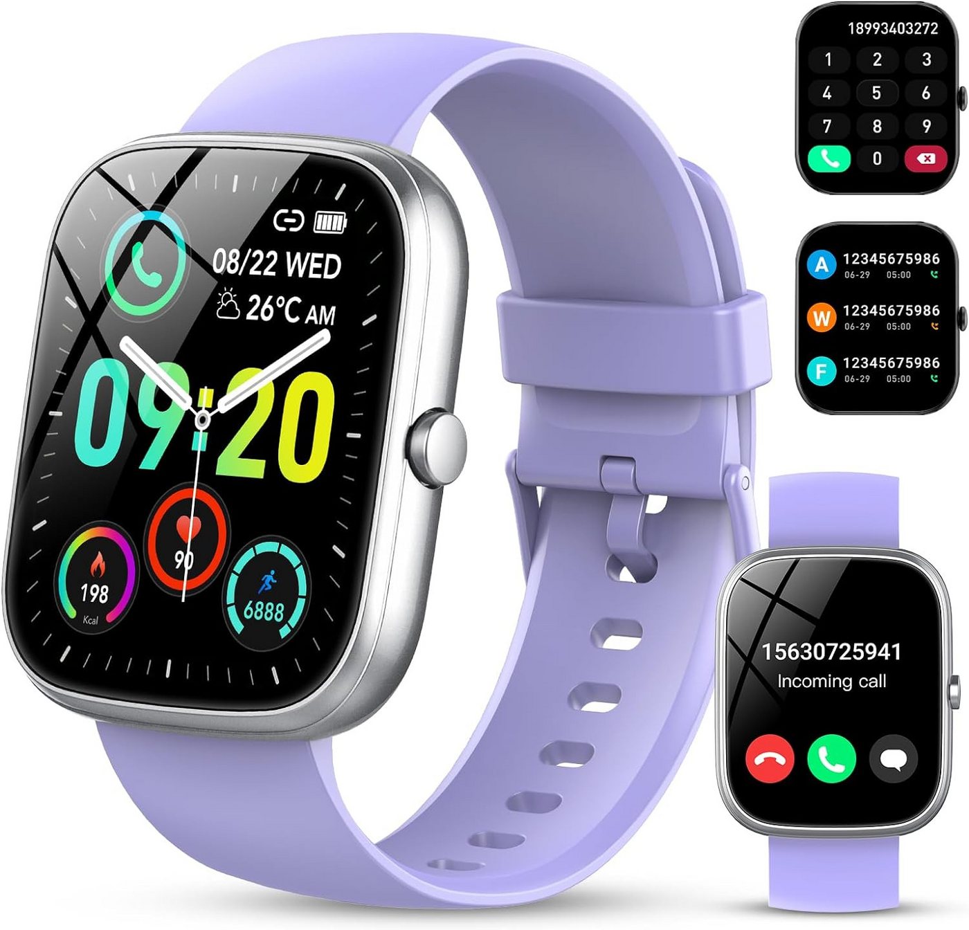 CASCHO Fur Damen Herren mit Telefonfunktion mit Puls-Schlaf-Monitor Smartwatch (1.91 Zoll, Android / iOS), mit 100Sportmodi,IP68 Wasserdicht Sport Fitness Schrittzähler von CASCHO