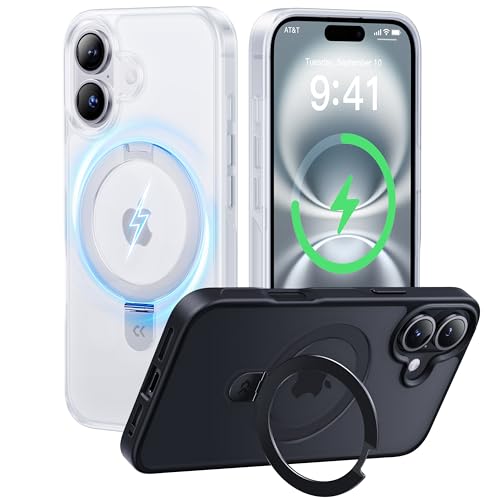 CASEKOO MagicStand Speziell für iPhone 16 Hülle mit MagSafe [Unsichtbarer Ständer] [Militärschutz] [25W Schnellladung] Stoßfest Schutzhülle Dünn Griffig Case Matt Handyhülle - White Clear von CASEKOO