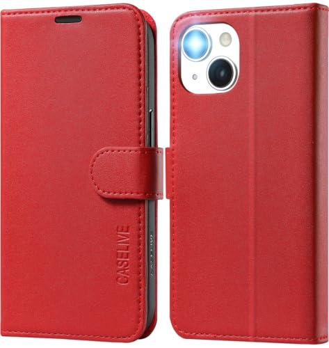 CASELIVE Schutzhülle für iPhone 13 / iPhone 14, Premium-PU-Leder, magnetische Schutzhülle, Klapphülle [TPU-Innenschale] [RFID-Blockierung], Kartenhalter, Folio-Schutzhülle für iPhone 13/14, 15,5 cm von CASELIVE