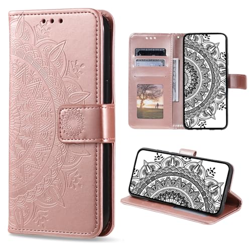 CASEONJAN Handyhülle für Huawei Mate 20 Hülle, PU Leder Klapphülle mit [Kartenfach] [Magnetverschluss], Flip Case Handytasche Prägung Schutzhülle für Huawei Mate 20 (Roségold) von CASEONJAN