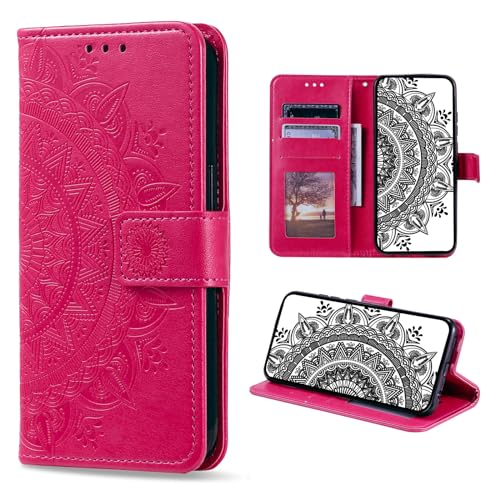 CASEONJAN Handyhülle für iPhone 14 / iPhone 13 Hülle, PU Leder Klapphülle mit [Kartenfach] [Magnetverschluss], Flip Case Handytasche Prägung Schutzhülle für iPhone 14 / iPhone 13 (Rot) von CASEONJAN