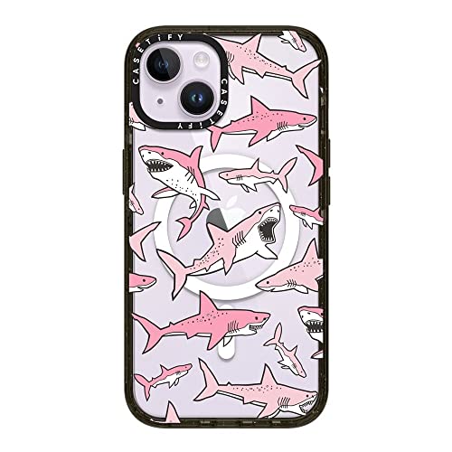 CASETiFY Impact iPhone 14 Hülle [4X Fallgetestet in Militärqualität, 2,5 m Fallschutz/kompatibel mit Magsafe] - Pink Sharks - Glänzendes Schwarz von CASETiFY