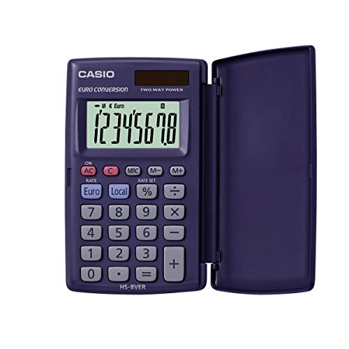 CASIO Taschenrechner HS-8VER, 8-stellig, Währungsumrechnung, Schutzklappe, Tausenderunterteilung, Solar-/Batteriebetrieb von Casio