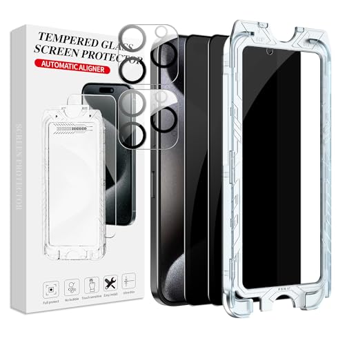 CAUHENYEE Sichtschutz für iPhone 16 Pro Max 6.9 Zoll Panzerglas, Displayschutzfolien-Set, 2 Stück Schutzglas[Auto-Installation], 2 Stück Linsenschutz, extrem robust, kratzfest von CAUHENYEE