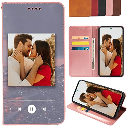 CAXKJE Lederhülle für Motorola Moto G22 Personalisierte Handy Hülle,mit Eigenem Foto Bild Text Individuelle Schutzhülle,Leder Flip Case Schutzhülle Stoßfest Hülle - Pink-ZT1 von CAXKJE