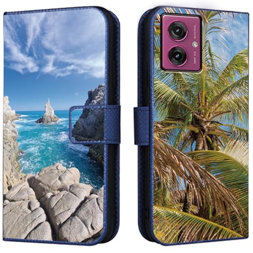 CAXKJE Lederhülle für Motorola Moto G85 Personalisierte Handy Hülle,mit Eigenem Foto Bild Text Individuelle Schutzhülle,Leder Flip Case Schutzhülle Stoßfest Hülle -SAMHD-Blue von CAXKJE