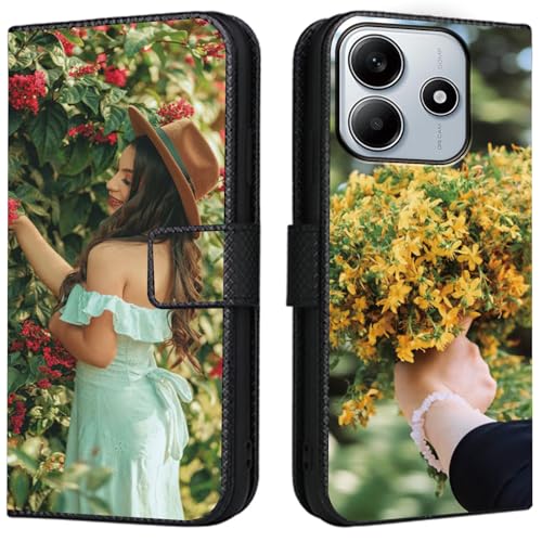 CAXKJE Lederhülle für Redmi Note 14 Personalisierte Handy Hülle,mit Eigenem Foto Bild Text Individuelle Schutzhülle,Leder Flip Case Schutzhülle Stoßfest Hülle -SAMHD-Black von CAXKJE