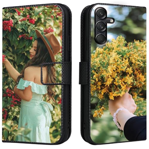 CAXKJE Lederhülle für Samsung Galaxy A36 Personalisierte Handy Hülle,mit Eigenem Foto Bild Text Individuelle Schutzhülle,Leder Flip Case Schutzhülle Stoßfest Hülle -SAMHD-Black von CAXKJE