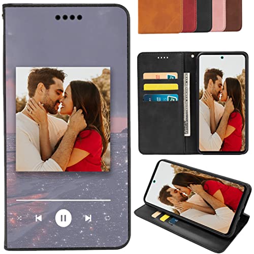 CAXKJE Lederhülle für Samsung Galaxy F05 Personalisierte Handy Hülle,mit Eigenem Foto Bild Text Individuelle Schutzhülle,Leder Flip Case Schutzhülle Stoßfest Hülle - Black von CAXKJE