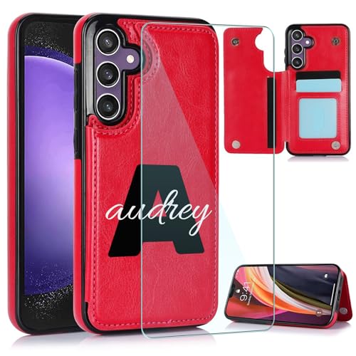 CAXKJE Red Personalisierte Schutzhülle + Displayschutzfolie für Samsung Galaxy S8,mit Eigenem Name Text Personalisierte Schutzhülle,Leder Handyhülle Stoßfestigkeit Case,K-Red von CAXKJE