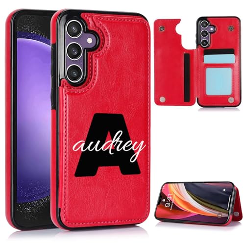 CAXKJE Red Personalisierte Schutzhülle für Samsung Galaxy A53,mit Eigenem Name Text Personalisierte Schutzhülle,Leder Handyhülle Stoßfestigkeit Case,K-Red von CAXKJE