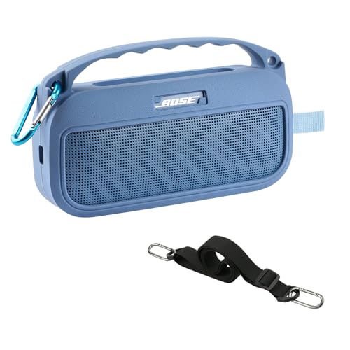 Silikon-Schutzhülle für Bose SoundLink Flex (2. Generation), Reise-Schutzhülle für Bose SoundLink Flex tragbaren Bluetooth-Lautsprecher (2. Generation), mit Karabiner und Schultergurt, Blau von CBDYWVR