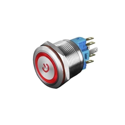 22 mm Metallknopfschalter, Zündschalter mit automatischem Reset, Steuertaste, Autoschalter, wiederaufbereiteter Knopf, 12 V, 24, 220 mm (Netzwerk, 22 MM_MOMENTARY SELF-RESET_220 V) von CCCAZ1