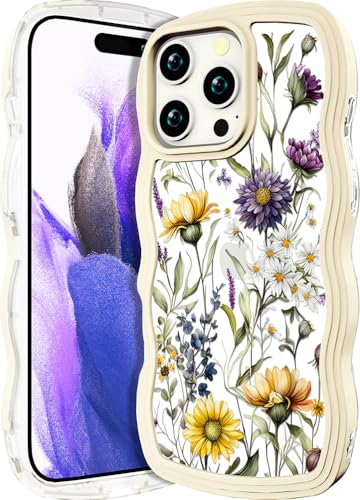 CCFUNCASE Kompatibel mit iPhone 16 Pro Max Hülle, transparent, niedlich für Frauen – robuste Handyhüllen, Wellenrahmenform, gelockte Abdeckung, Skin para Promax (Blumen, Blumen, Wild) von CCFUNCASE