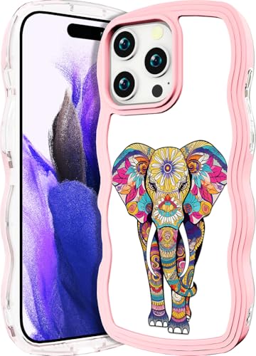 CCFUNCASE Kompatibel mit iPhone 16 Pro Max Hülle, transparent, niedlich für Frauen – robuste Handyhüllen, Wellenrahmenform, gelockte Abdeckung, Skin para Promax (Elefanten-Blumen-Design, künstlerisch von CCFUNCASE