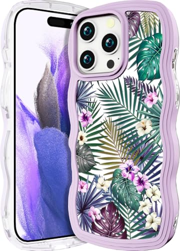 CCFUNCASE Kompatibel mit iPhone 16 Pro Max Hülle, transparent, niedlich für Frauen – robuste Handyhüllen, Wellenrahmenform, gelockte Abdeckung, Skin para Promax (Palmblätter) von CCFUNCASE