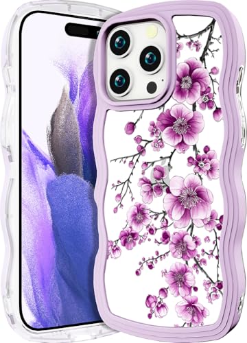 CCFUNCASE Kompatibel mit iPhone 16 Pro Max Hülle, transparent, niedlich für Frauen – robuste Handyhüllen, Wellenrahmenform, gelockte Abdeckung für Para Promax (Kirschblütenzweige) von CCFUNCASE