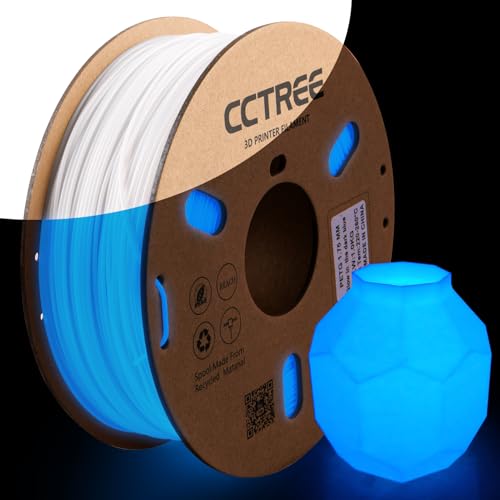 CCTREE PETG Filament 1,75 mm 1KG, außergewöhnliche Zähigkeit und hervorragende Transparenz, Maßgenauigkeit +/- 0,03 mm, mit den meisten 3D-Druckern, Im Dunkeln leuchtendes Blau von CCTREE