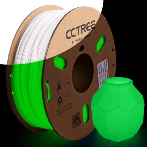 CCTREE PETG Filament 1,75 mm 1KG, außergewöhnliche Zähigkeit und hervorragende Transparenz, Maßgenauigkeit +/- 0,03 mm, mit den meisten 3D-Druckern, Im Dunkeln leuchtendes Grün von CCTREE