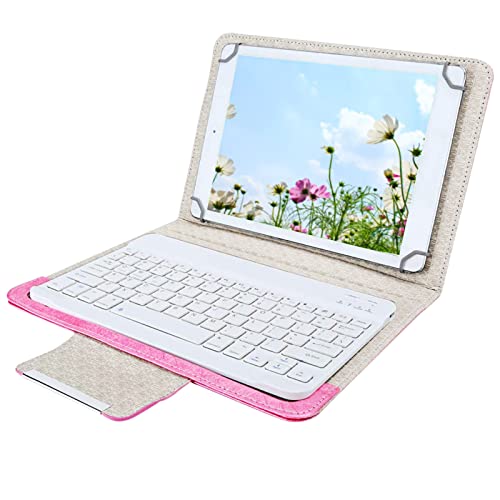 10 Zoll Tablet Tastatur mit PU Ledertasche, 10 m Funkreichweite, Schutzhülle mit Tastatur Bluetooth für Android, IOS, Windows(Rose) von CCYLEZ