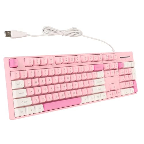 CCYLEZ Niedliche Tastatur, Tastatur mit 3 Farbigen Tastenkappen, Ergonomische 104 Tasten für Unternehmen für XP (PINK) von CCYLEZ