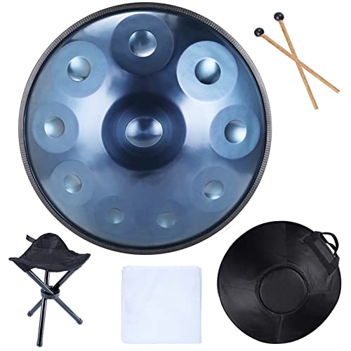 CEHJZQRPL Handpan-Trommel, 22-Zoll-Stahlzungentrommel, harmonische Percussion-Tanktrommel in d-Moll, heilendes Musikinstrument, Klangleistung mit Ständer, weichen Handpan-Taschenschlägeln und staubfre von CEHJZQRPL