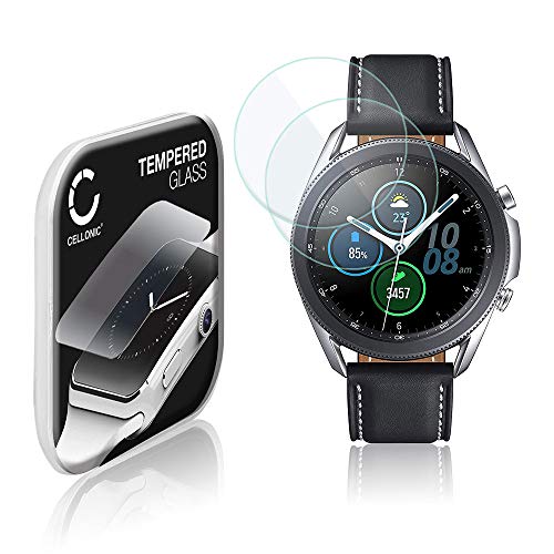 CELLONIC 2X 9H Display Schutzglas für Samsung Galaxy Watch 3-45mm (SM-R840) Smartwatch, 3D Full Cover Full Glue Screen Protector Glass, Fitness Tracker Displayschutz Glas schwarz Schutzfolie von CELLONIC