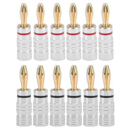 CEMYDEYO 12 Stück Bananenstecker 24k Vergoldet Banana Steckverbinder Schraubbar Bananenstecker 4mm für Lautsprecherkabel Verstärker AV Receiver von CEMYDEYO