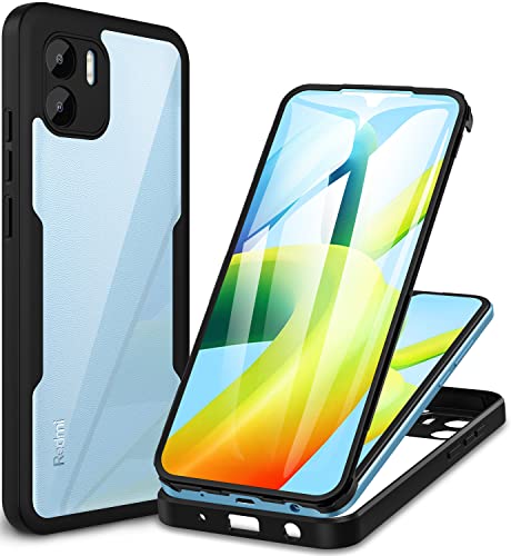 CENHUFO Hülle für Xiaomi Redmi A1 / A2 4G, 360 Grad Schutzhülle Stoßfest Panzerhülle mit Eingebautem Displayschutz Robust Bumper Full Cover Outdoor Case Handyhülle für Xiaomi Redmi A1/A2 - Schwarz von CENHUFO