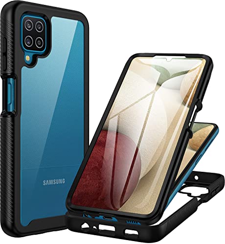 CENHUFO für Samsung Galaxy A12 Hülle, Samsung Galaxy M12 Hülle 360 Grad Schutzhülle Stoßfest Cover mit Eingebautem Displayschutz Robust Bumper Outdoor Case Handyhülle für Samsung A12/M12 - Schwarz von CENHUFO